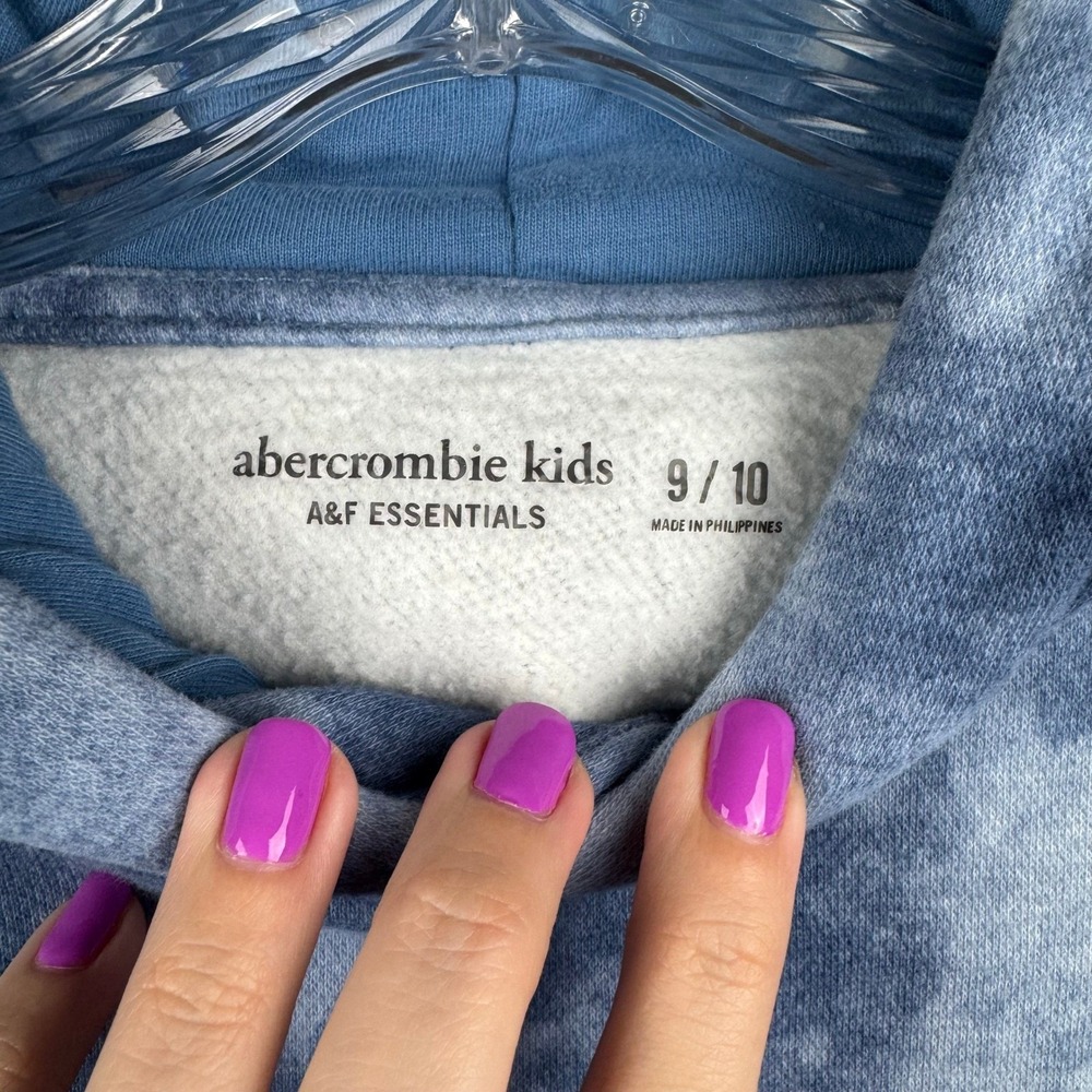 Abercrombie Kids Hoodie Kids 9/10 Blue Good Tie Dye Acid Wash Fleece Pullover - Picture 4 of 9